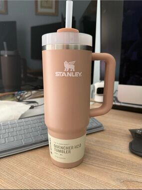Stanley Almond Rose Travel Tumbler with Handle and Clear Straw 30 oz